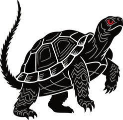 Fierce Red-Eyed Turtle in Bold Black Vector Style