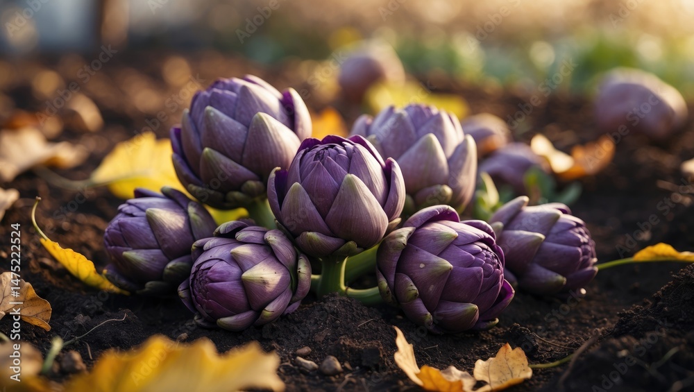 Poster freshly picked jerusalem artichokes in a rustic garden setting, emphasizing earthy textures and orga