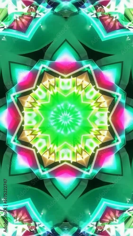 Wall mural vibrant symmetrical kaleidoscope animation with pulsing starburst patterns