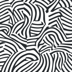 Abstract black and white curved stripes pattern creating a dynamic and modern decorative background.