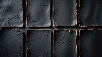 Aged black paper texture featuring torn, crumpled, and grungy details for collage use