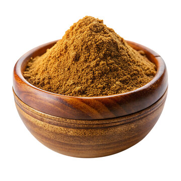 Garam Masala Spice Powder in Wooden Bowl Isolated On Transparent Background.