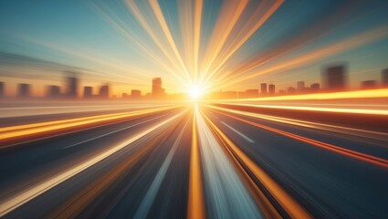 Fast-moving digital data on the road with motion blur to convey quick speed transfer. Concept of future digital advancement, disruptive innovation, and agile business methodologies.