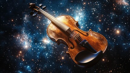 Fototapeta premium Violin floating in a starry night sky.