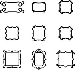 Elegant Set of 9 Ornamental Vintage Frames Isolated on White Background