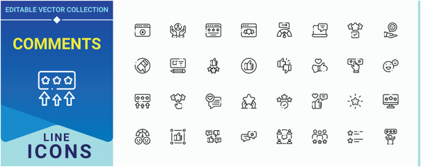 Set of Comments line icon. Contains related to experience, survey, emotion, testimonial, opinion, rating and more. Feedback icon set. Minimalist vector collections. Vector artwork and illustration.