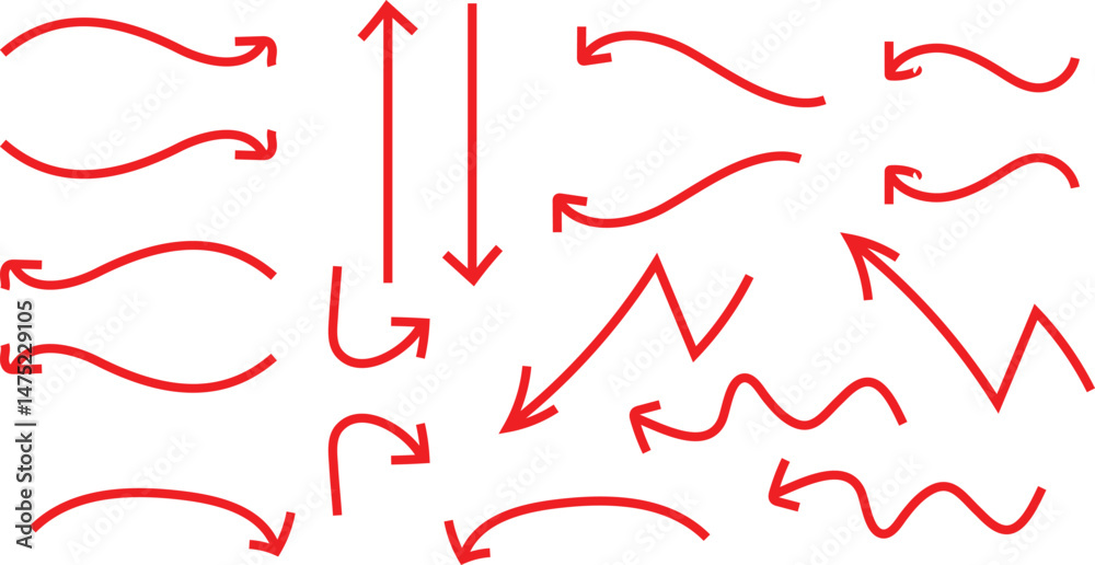 Canvas Prints abstract hand drawn red arrow set.
