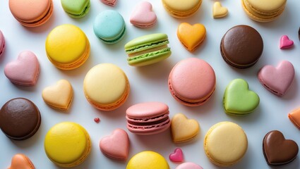 Obraz premium Top view of creatively designed macaroons cake on an isolated background