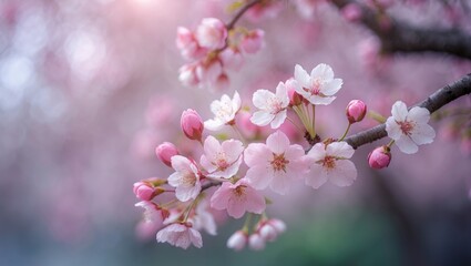 Obraz premium Springtime cherry blossom with soft petals and lush floral buds