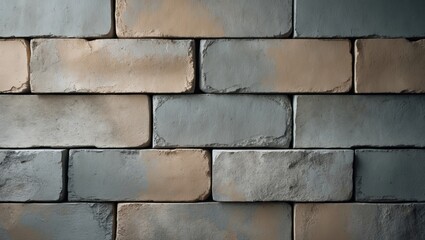 Macro shot showcasing horizontally aligned blocks of a grey beige brick wall.