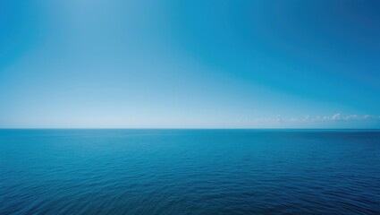 Obraz premium Flowing water under a cloudless blue sky extends to the horizon.