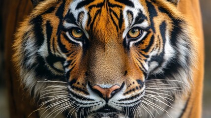 Obraz premium Majestic tiger staring intently jungle habitat wildlife photography close-up nature's beauty