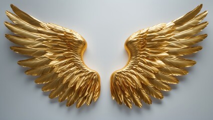Elegant gold angel wings featuring feathers on a vintage background