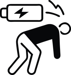 Exhausted Human Battery Icon. Low Energy Tired Person Symbol Vector