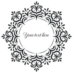 Ornate round frame with place for text. A decorative editable frame in royal style, with place for text, photographs, artwork. Classic traditional frame with scrolls, swirls