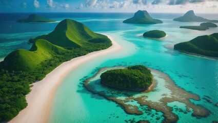 Overhead shot of natural beaches, lagoons, and tropical landscapes in the Philippines