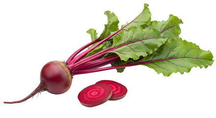 Fresh Whole Beetroots with Leaves Isolated on White Background, Organic Raw Beetroots on white background, Fresh Red Beetroot with Leafy Greens PNG
