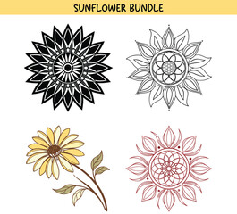 set of sunflower , set of floral elements, sunflower vector, element , unique flower design.