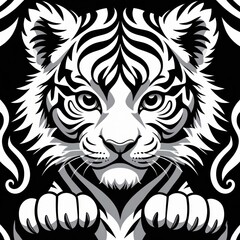 Stylish black and white tiger cub graphic design.