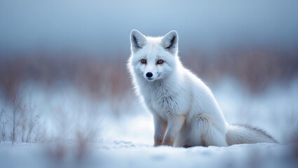 Obraz premium Snow-covered winter habitat with a white polar fox, capturing a stunning animal in a wildlife action scene from nature