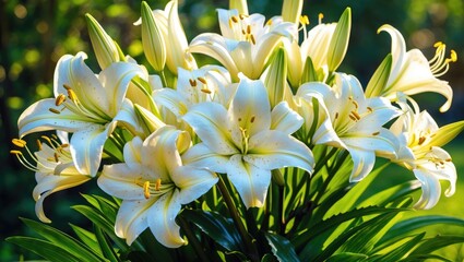 Obraz premium White lilies thriving in a garden setting