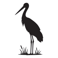 Stork silhouette in majestic flight over fields – Stork illustration – Minimalist Stork vector – Bird silhouette

