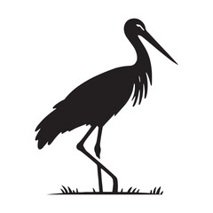 Graceful Stork silhouette captured mid-flight – Stork illustration – Minimalist Stork vector – Bird silhouette

