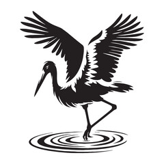 Stork silhouette with elongated wingspan – Stork illustration – Minimalist Stork vector – Bird silhouette

