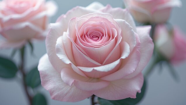 Pink and white rose with plain background