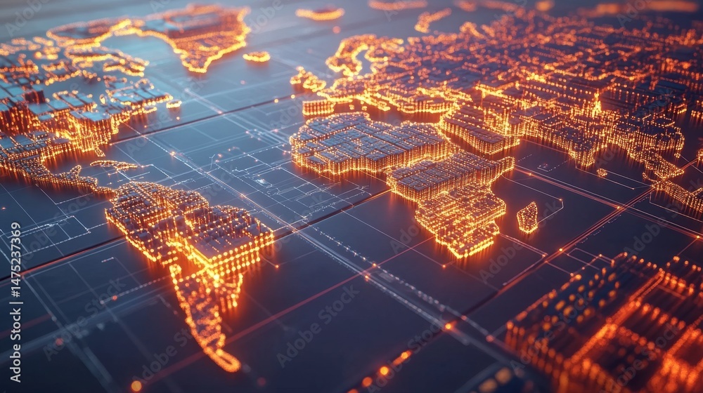 Poster global connectivity through digital mapping virtual world infographic high-tech environment aerial v