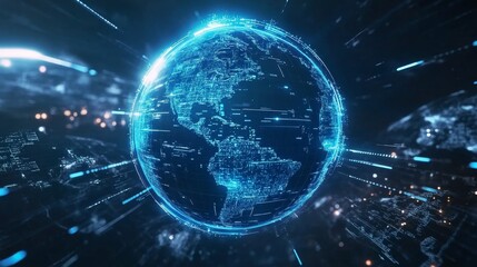 Obraz premium Futuristic digital earth visualization global 3d animation cyber environment dynamic perspective technology concept
