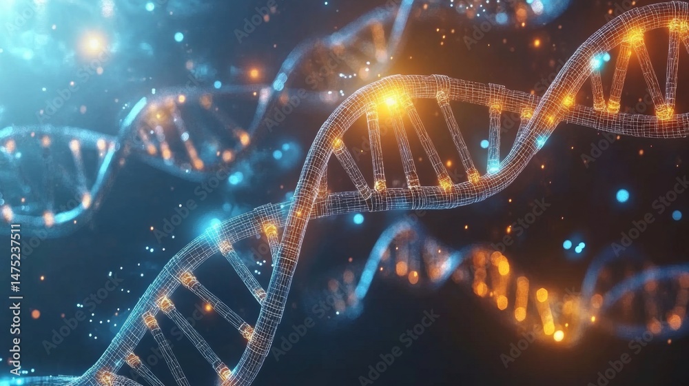 Poster exploring dna structures digital art abstract visualization scientific environment macro view geneti