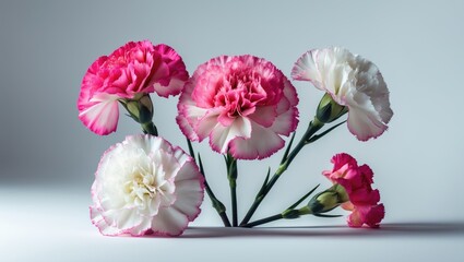 Obraz premium Beautiful isolated carnations featuring pink and white petals on a simple background