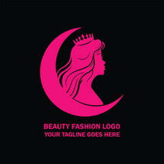 Elegant Woman in Moon Beauty Fashion Logo