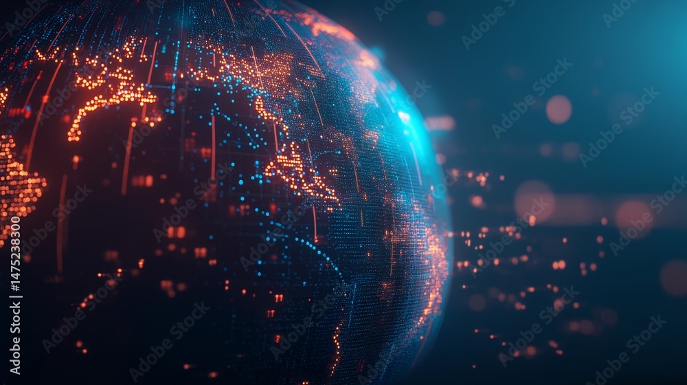 Poster global digital transformation virtual realm infographic visualization tech environment dynamic persp