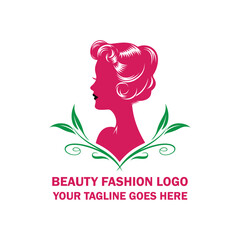 Vintage Feminine Beauty Logo with Leaf Ornament for Salon and Fashion Branding