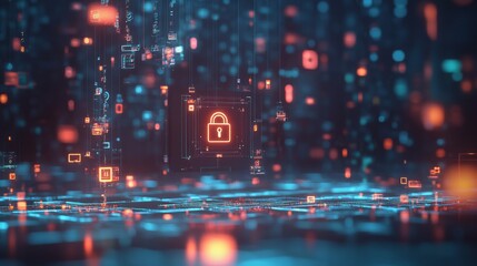 Obraz premium Securing digital spaces cybersecurity strategies virtual world infographic tech environment close-up data protection concepts