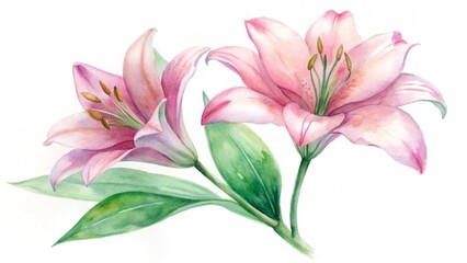 Beautiful bouquet of pink lilies isolated on white background with delicate petals and fresh blossoms in full bloom
