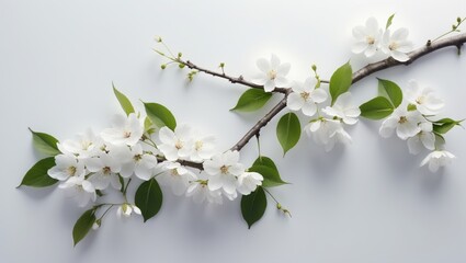 Obraz premium Top-down view of a flower branch isolated on background with space for writing, flat lay style