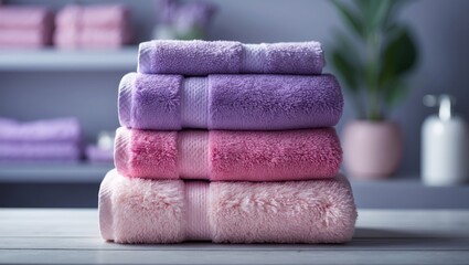 Table with a stack of new towels