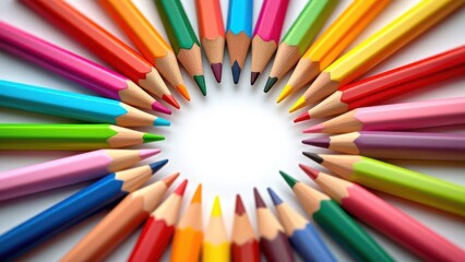 Fototapeta premium multi-colored pencils lying in a circle on a white background