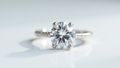 Sparkling diamond solitaire ring on white background Perfect for jewelry advertising , gemstone, romantic