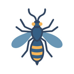 Minimalist vector illustration of a blue wasp on black