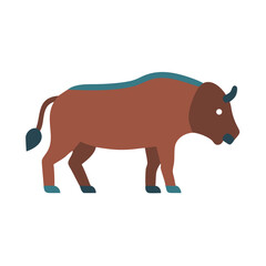 Flat design bison illustration on black background side view