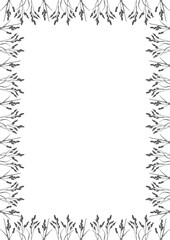 Flourish frame with monochrome elements. Trendy botany graphic template. Grass empty frame box.