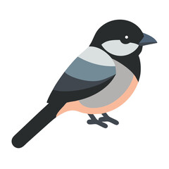 Stylized flat illustration of a chickadee on black background