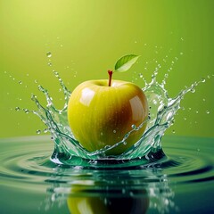 green apple with water splash