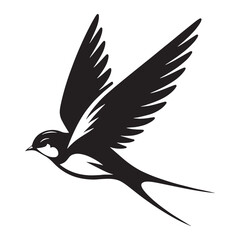In-Flight Swallow silhouette with sharp wings – Swallow illustration – Minimalist Swallow vector – Bird silhouette

