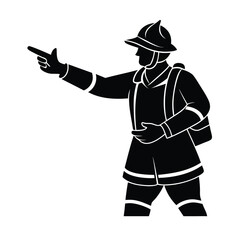 Silhouette of a firefighter pointing emergency services or fire safety related illustration isolated on white