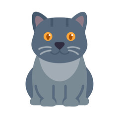 Flat style gray cat with orange eyes illustration